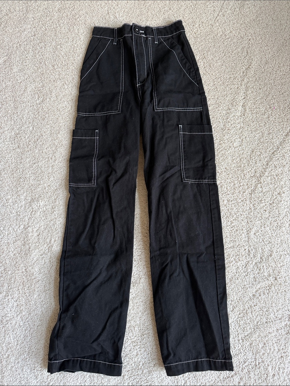Divided Black Cargo Pants with Contrast Stitching